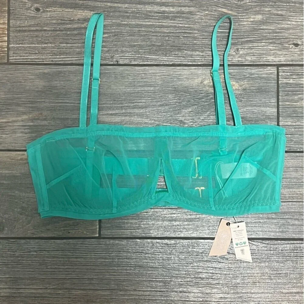 NWT We are HAH Free People Bra Fits 30-38C Teal Mesh Sheer 30C 32C 34C 36C 38C